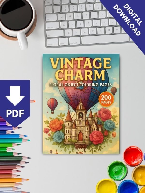 Vintage Charm – 200 Floral Object Coloring Pages - Image 2