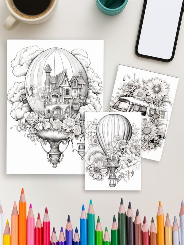 Vintage Charm – 200 Floral Object Coloring Pages - Image 4